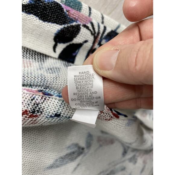 J Jill Cardigan Womens XLP Linen Blend White Floral Boho Tunic Open Knit Relaxed - Picture 11 of 12